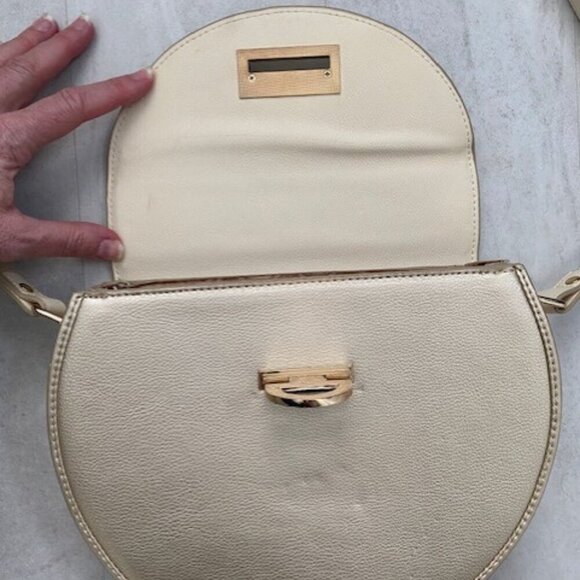 SPARTINA 449 Leather Round Crossbody Bag Purse Cream & Gold - Picture 9 of 15